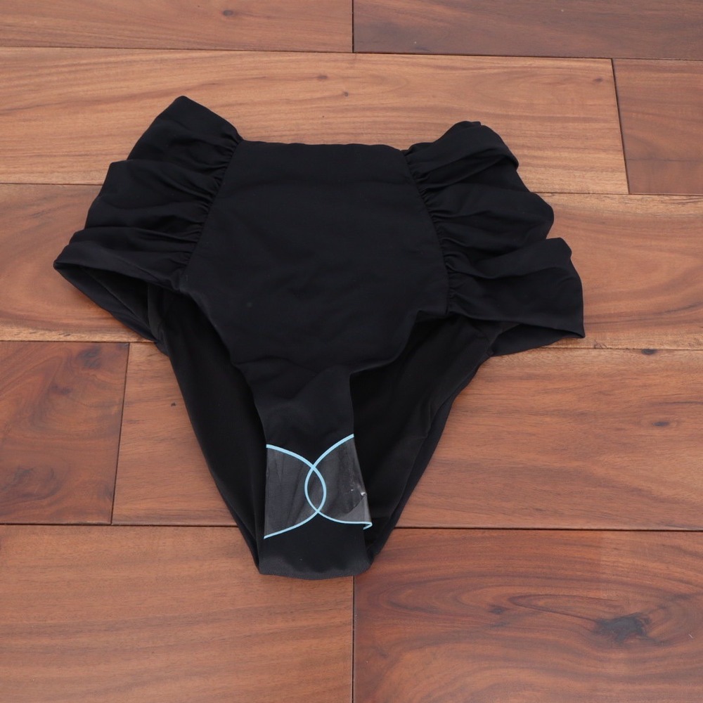 Black High Waisted Ruffled‎ Bikini Bottoms Swimsuit Size 4